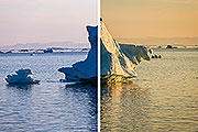 Aká je farba ľadu grónskych ľadovcov?
